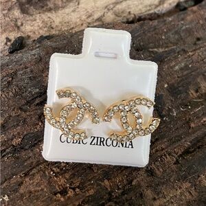 Initial C Gold CZ Earrings
